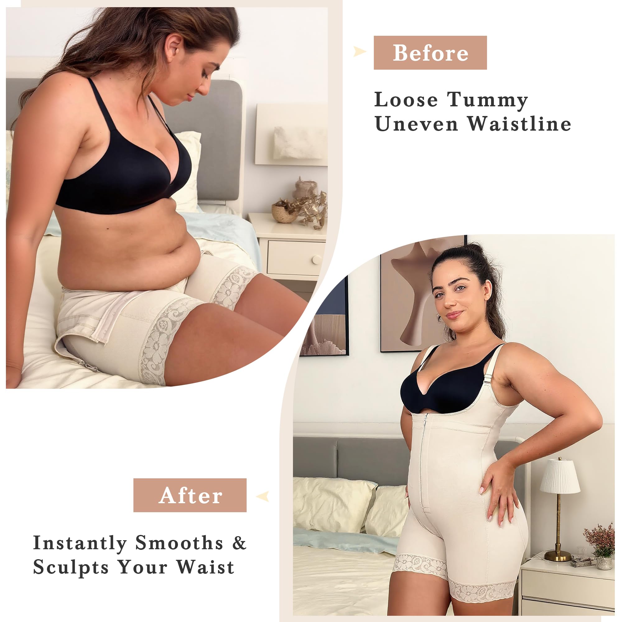 YIANNA Fajas Colombianas Shapewear for Women Postpartum Tummy Control Body Shaper Butt Lifter Bodysuit