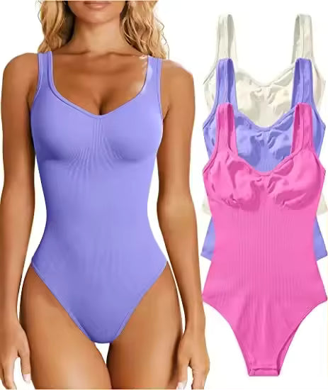 YIANNA Sculpting Bodysuit for Women Tummy Control Seamless Shapewear Scoop Neck Thong Body Shaper
