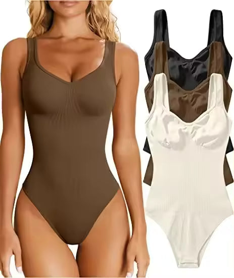 YIANNA Sculpting Bodysuit for Women Tummy Control Seamless Shapewear Scoop Neck Thong Body Shaper